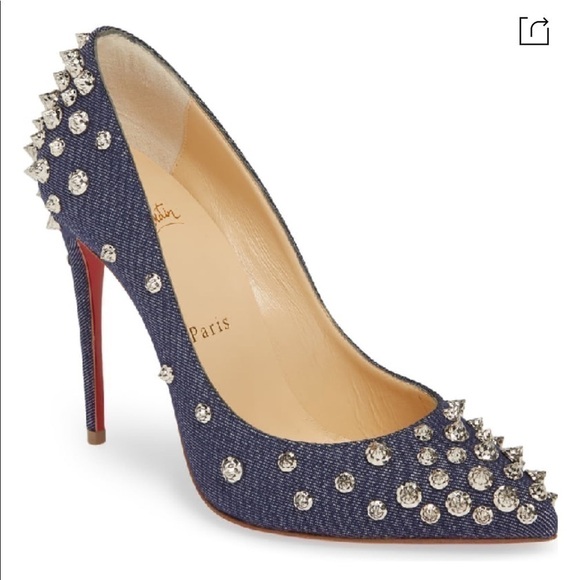 Louboutin Aimantaclou Studded Blue Denim Pumps Heels Size 39 - Picture 1 of 16